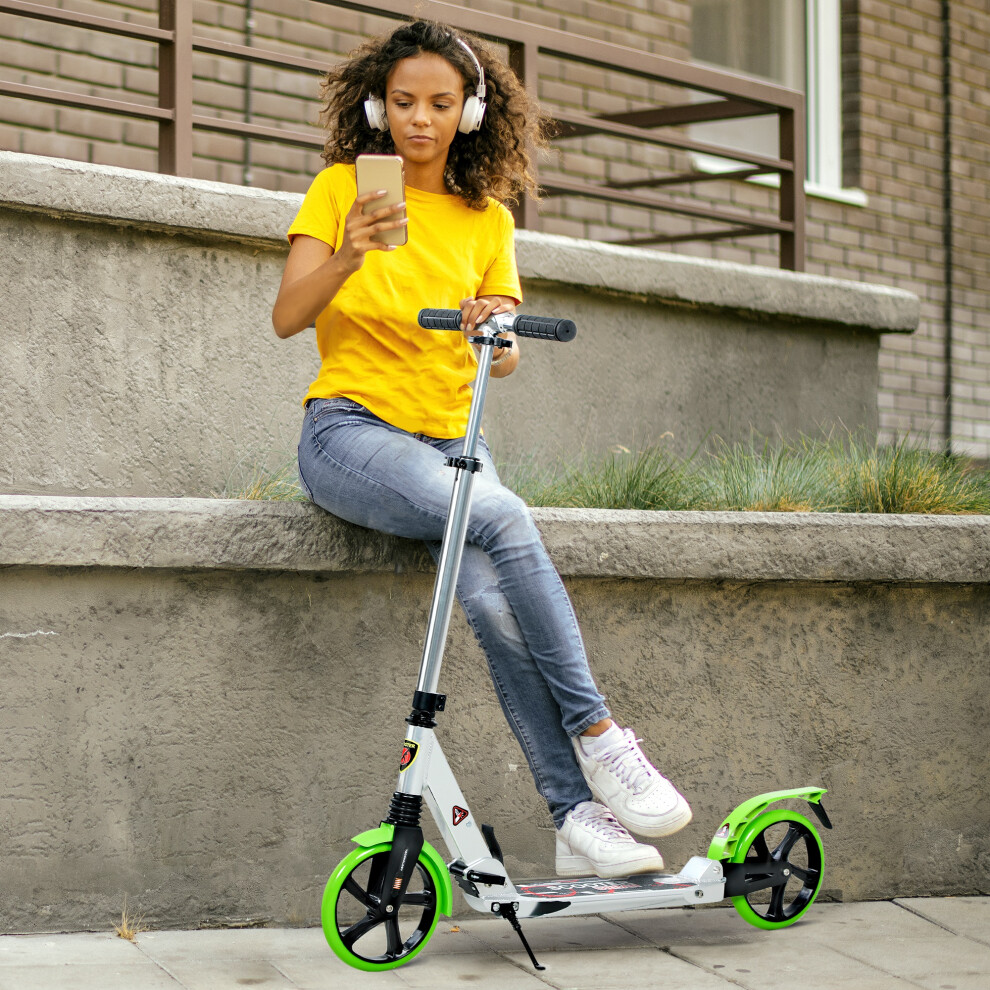 Homcom Folding Kick Scooter With Big Wheels For 14+ Teens Adult, Green