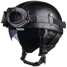 (535 Glasses BK, L) Retro Motorcycle Helmet PU Leather Moto Helmets Men Women Half Helmet HD Lens Casco Four Seasons Riding Scooter Capacetes