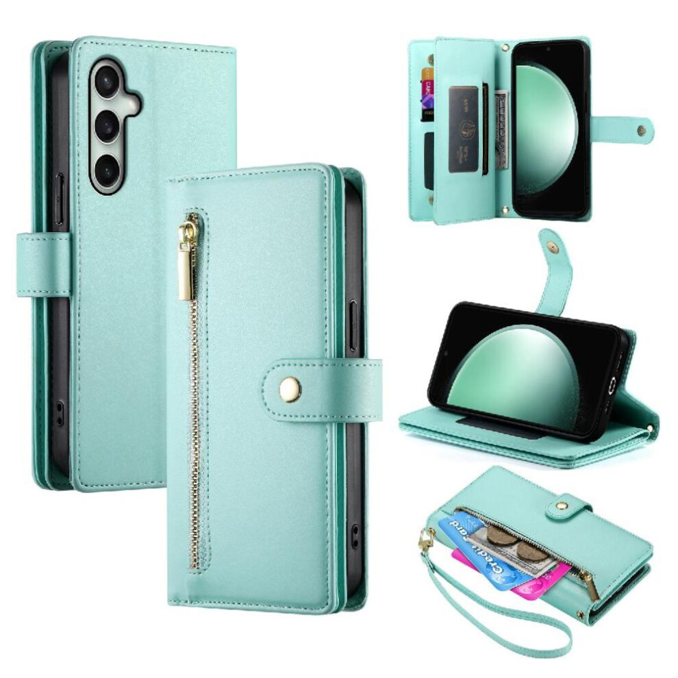 (Green) Flip Case For Samsung Galaxy S25 Fe Wallet Stand Multifunctional Crossbody Strap Business Green 764563637157
