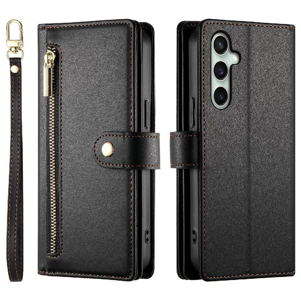 (Black) Flip Case For Samsung Galaxy S25 Fe Wallet Stand Multifunctional Crossbody Strap Business Black 764563637171