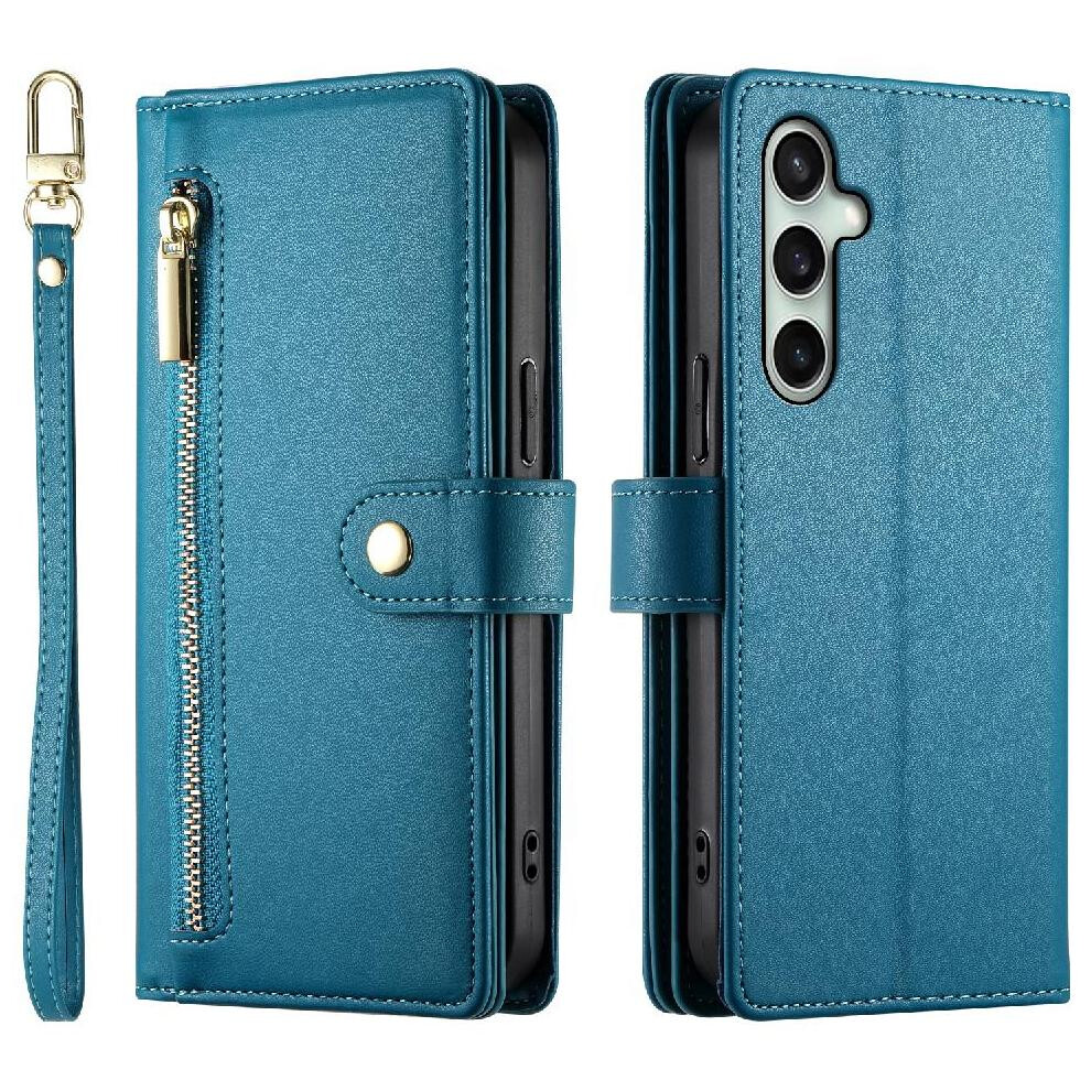 (Blue) Flip Case For Samsung Galaxy S25 Fe Wallet Stand Multifunctional Crossbody Strap Business Blue 764563637188