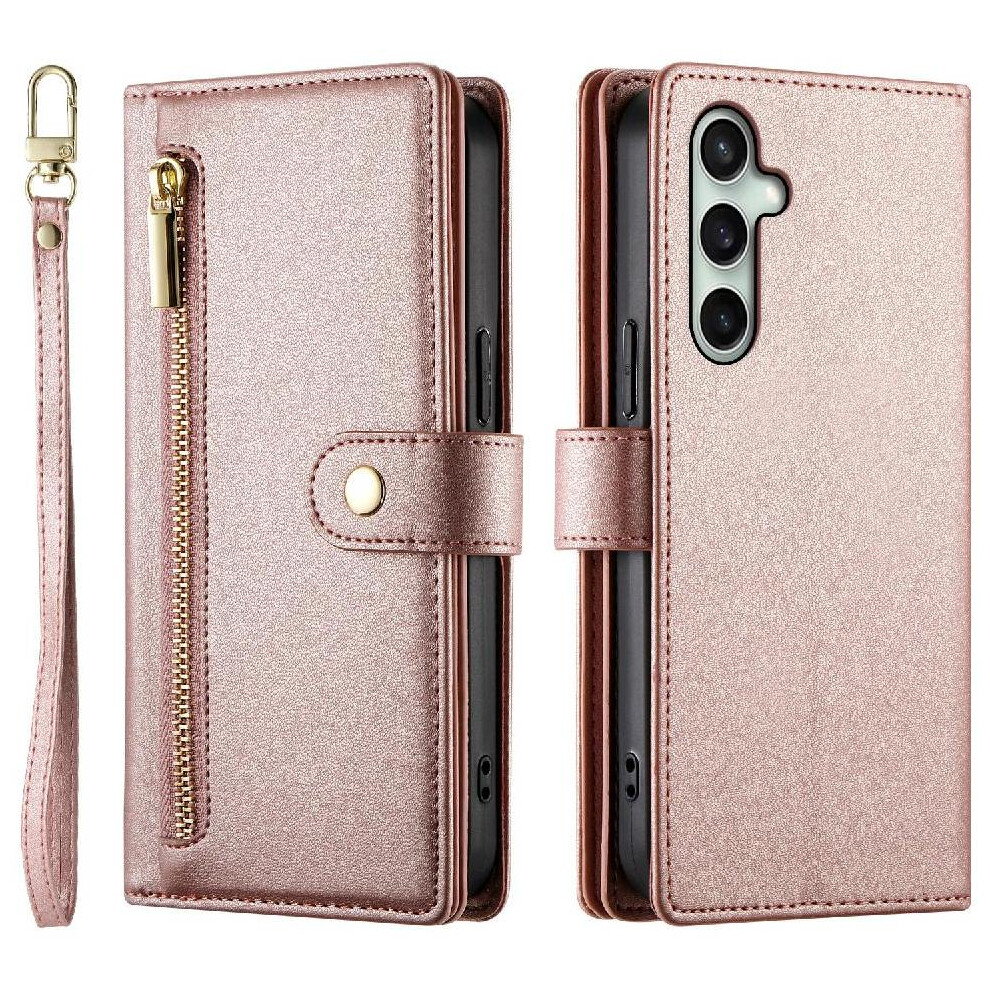 (Pink) Flip Case For Samsung Galaxy S25 Fe Wallet Stand Multifunctional Crossbody Strap Business Pink 764563637140