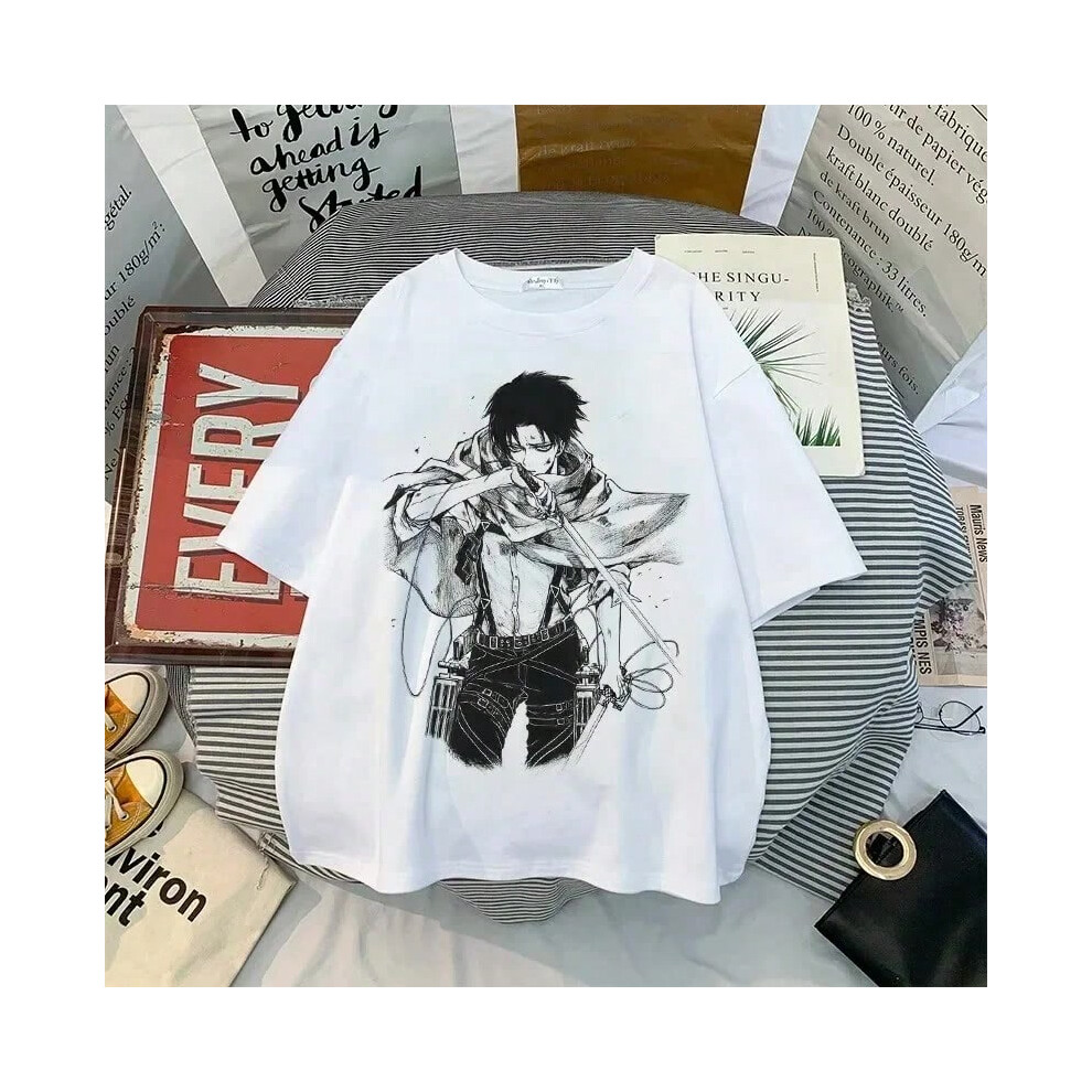 (black, XL) Japanese Anime T-shirt Summer Harajuku T-shirt for Men Attack on Titan Levi Ackerman Eye Tees Men Short Sleeve O-neck Women Tops