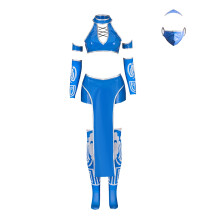 (Blue, XL) Kitana MK9 Cosplay Costume – Blue Bikini Combat Set