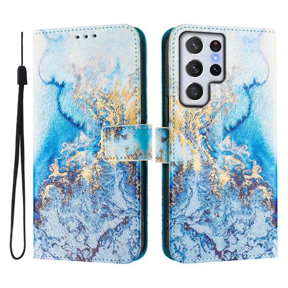(C1 ) Case For Samsung Galaxy S22 Ultra Flip Leather Wallet Wrist Strap Pattern Magnetic Closure 764563647576