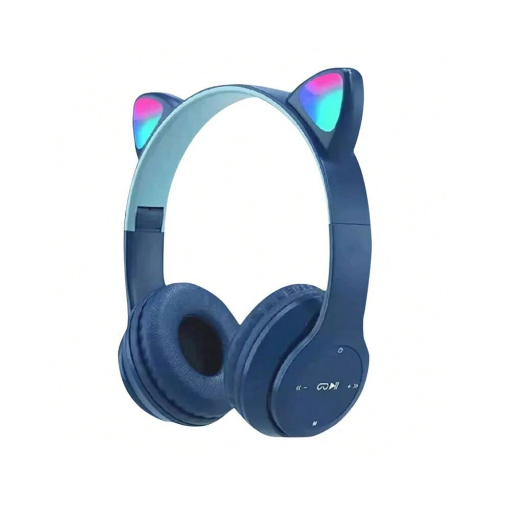 (Dark Blue) Head-mounted P47M Bluetooth headset cat ears hot-selling luminous foldable stereo Bluetooth 5.0 card-image-OPC-PHP5HCC-NEW