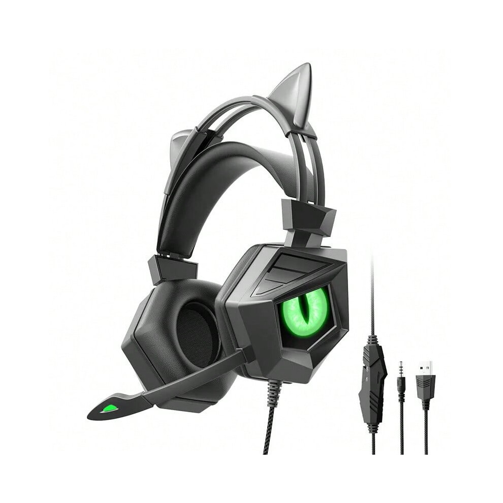 (Version 12) E-sport Wired Headphone Cool Eagle Eye Design LED Breathing Light Headset For PS4 PS5 Xbox PC With HD Mic Cat Ear Gaming Headset-image-OPC-PHP5HDH-NEW
