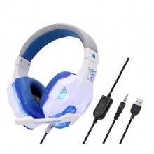 (WHITE) LED Light Wired Gaming Headphones With Microphone Noise-cancelling Gamer Headset for PC Computer Laptop PS4 PS5 Xbox