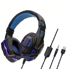 (Blue) LED Light Wired Gaming Headphones With Microphone Noise-cancelling Gamer Headset for PC Computer Laptop PS4 PS5 Xbox