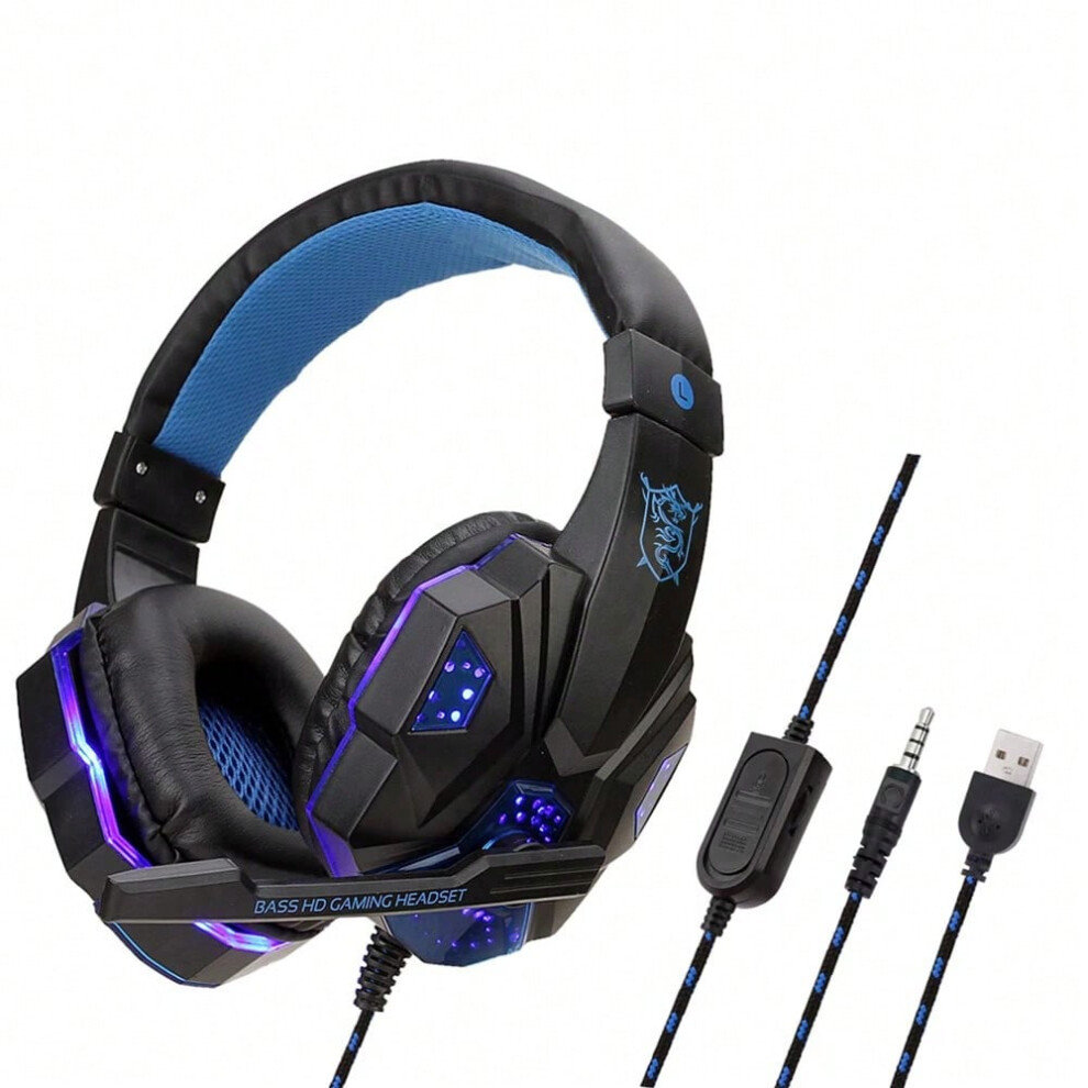 (Blue) LED Light Wired Gaming Headphones With Microphone Noise-cancelling Gamer Headset for PC Computer Laptop PS4 PS5 Xbox-image-OPC-PHP5HFC-NEW