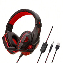 (Red) LED Light Wired Gaming Headphones With Microphone Noise-cancelling Gamer Headset for PC Computer Laptop PS4 PS5 Xbox