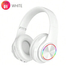 (Type 1 White) Wireles Bluetooth Headphone Over-Ear Foldable Colorful Stereo Computer Wireless Earphone Noise Cancellation HIFI Gaming Headset