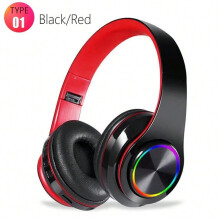 (Type 1 Black.Red) Wireles Bluetooth Headphone Over-Ear Foldable Colorful Stereo Computer Wireless Earphone Noise Cancellation HIFI Gaming Headset
