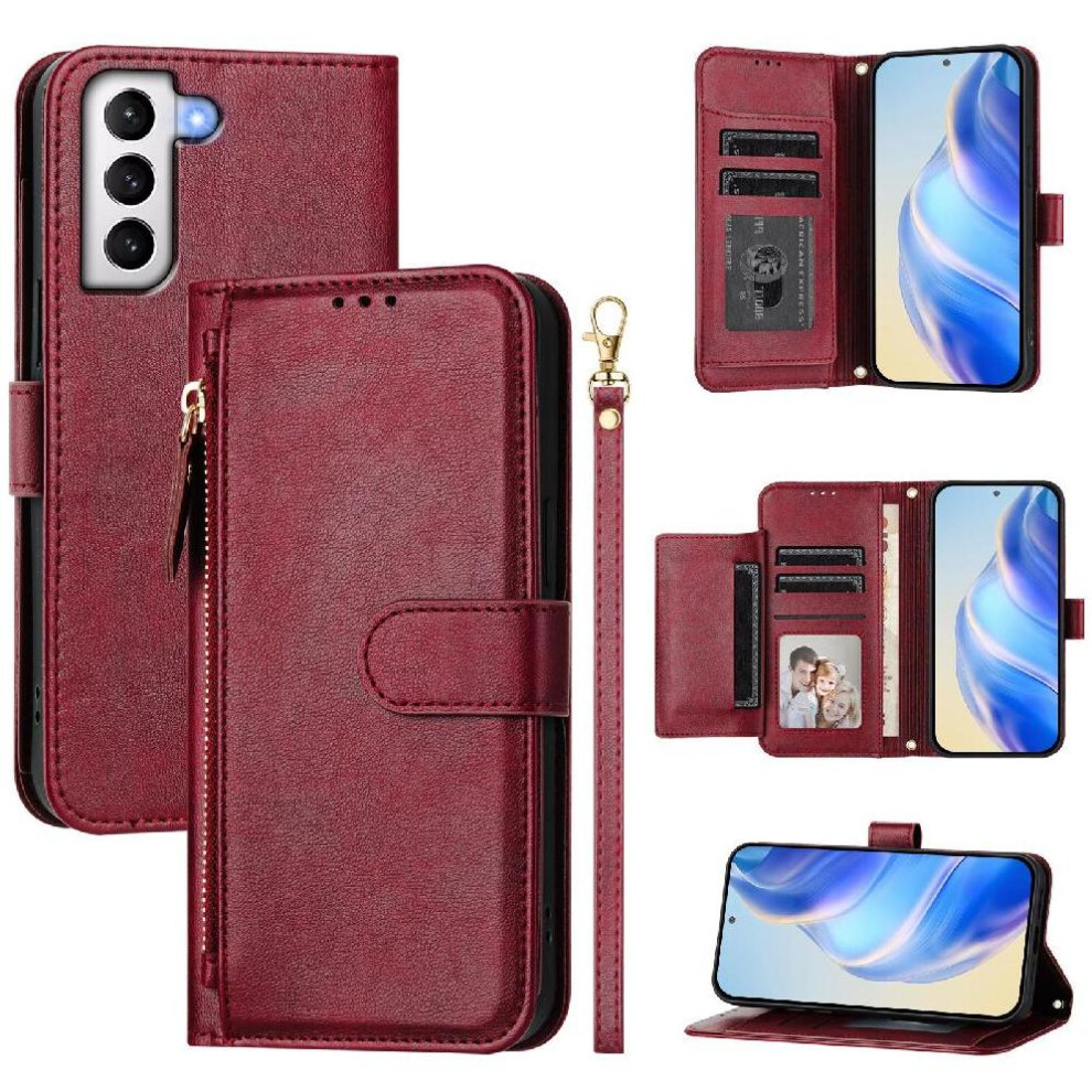 Photos - Case  Flip  for Samsung Galaxy S21 5g Pu Leather Magnetic Card Holder Zipper(Red)