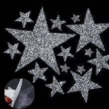 5 Größen Iron-on Star Strass Patches, Zilver Kleber Bling Star Form Applikation für Tuch Jeans Schoenen Reparatuur Dekorationen (17pcs)
