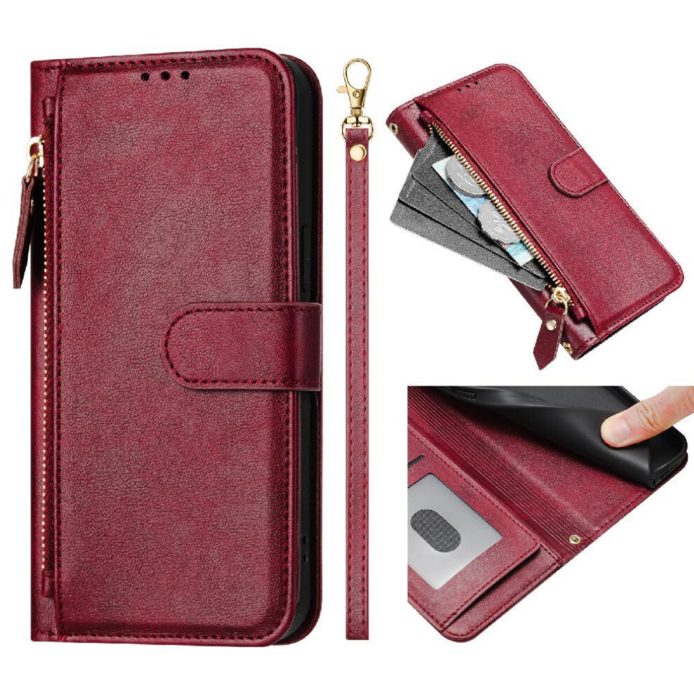 (Red) Flip Case For Samsung Galaxy S20 Pu Leather Magnetic Zipper Card Holder Red 764563653256