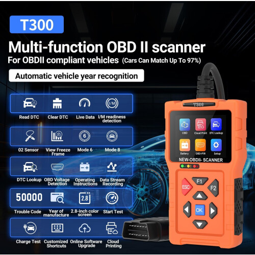 T300 OBD2 Scanner Διαγνωστικό Εργαλείο Αυτοκινήτου, Αναγνώστης Κωδικών για Όλα τα 2