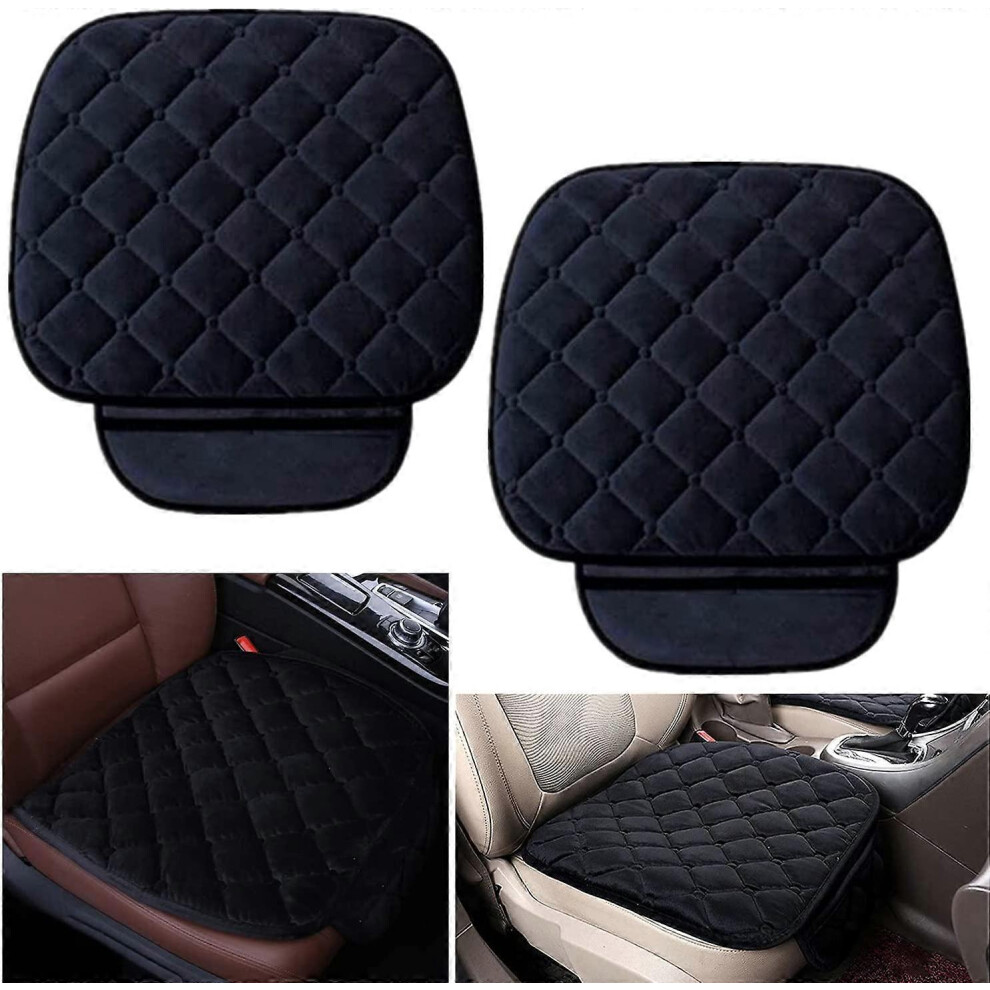 (As Show, One Size) Car Seat Cushion Seat Cover Velvet Cover For Back Chair Front Seat Vehicle Cover Protector Mat Pet Protector (2 Front Seat, ) Black 4704245279981