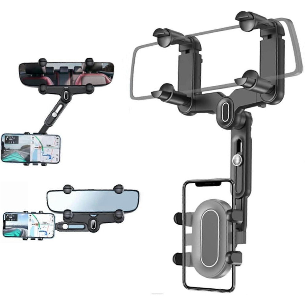 (As Show, One Size) Car Rearview Mirror Phone Holder, Universal Car Mobile Phone Holder 360Flexible Multifunctional Rotatable Retractable Car Phone Ho 4704245285036