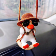 (As show, One size) Gun cowboy Duck car mirror pendant decoration super cool revolver Duck anime car decoration pendant pendulum