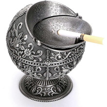 (As show, One size) Vintage Windproof Ashtray with Lid - Retro Flower Pattern Ashtray Ashtray Holder for Outdoor and Indoor Use, Retro Home Office Decoration, Silver