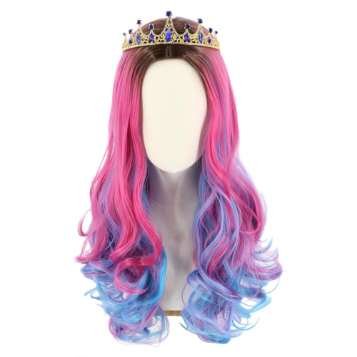 Peruca Audrey e Coroa para Crianças Meninas Peruca Longa Ondulada Rosa Azul 1