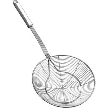 (As show, One size) Stainless steel skimmer with handle for frying and serving food, pasta, spaghetti, noodles (diameter: 14cm. Total length : 39cm)