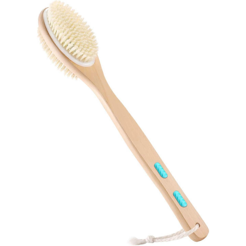 (As show, One size) Body brush for wet or dry brushing with long wooden handle, 0.2 kg