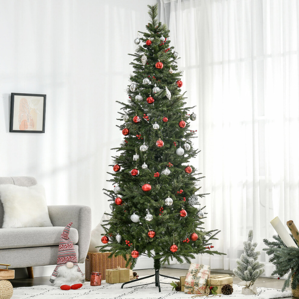 HOMCOM 7ft Artificial Christmas Tree Holiday with Pencil Shape, Berries