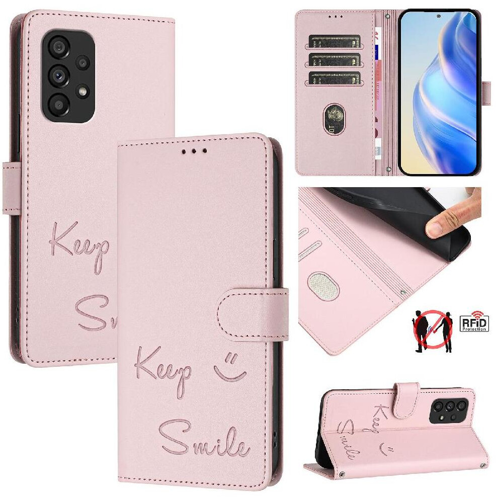 (Pink) Case For Samsung Galaxy A53 5G Flip Cover Pu Leather Card Holder Wallet Rfid Blocking Pink 764563655571