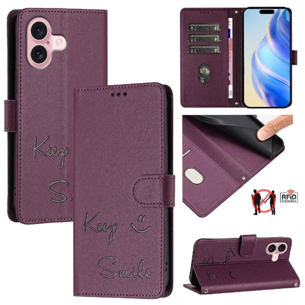 (Purple) Case For Iphone 16 Rfid Blocking Card Holder Wallet Pu Leather Flip Cover Purple 764563656097
