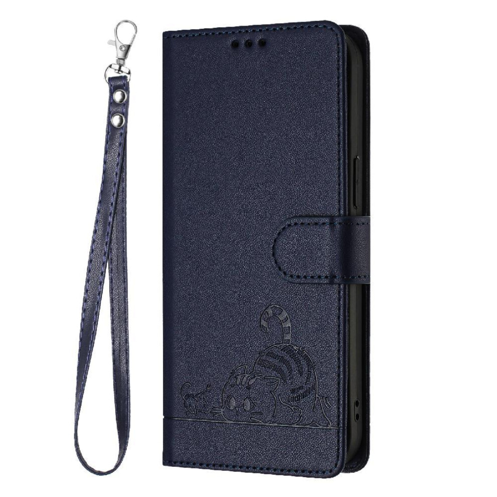 (Blue) Case For Samsung Galaxy S23 Fe Cat Rfid Card Slot Holder Kickstand Wallet Flip Cover Blue 764563656387