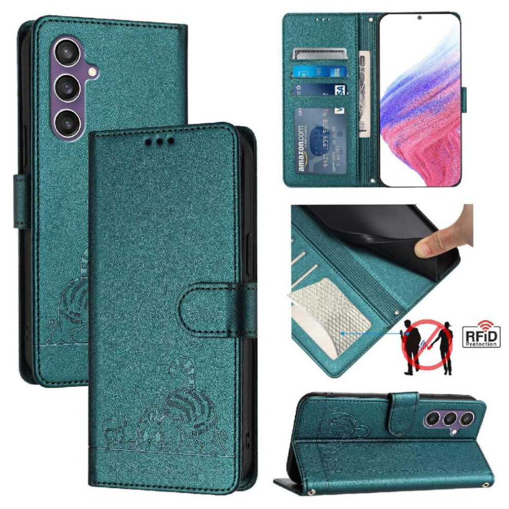 (Bottle ) Case For Samsung Galaxy S23 Fe Cat Rfid Card Slot Holder Kickstand Wallet Flip Cover Green 764563656349