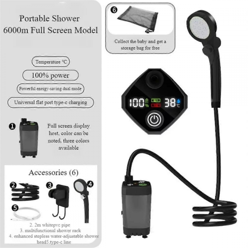 Ducha de camping portátil recargable, batería de 6000 mAh 2