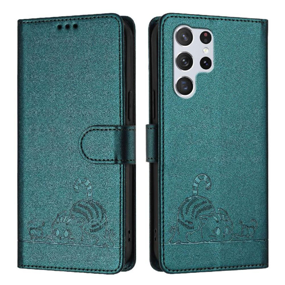 (Bottle ) Case For Samsung Galaxy S22 Ultra Cat Rfid Wallet Flip Cover Card Slot Holder Kickstand Green 764563656585