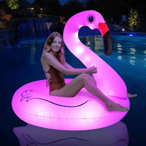 Φουσκωτά φουσκωτά πισίνας Flamingo με φώτα, ηλιακά τροφοδοτούμενα δαχτυλίδια κολύ