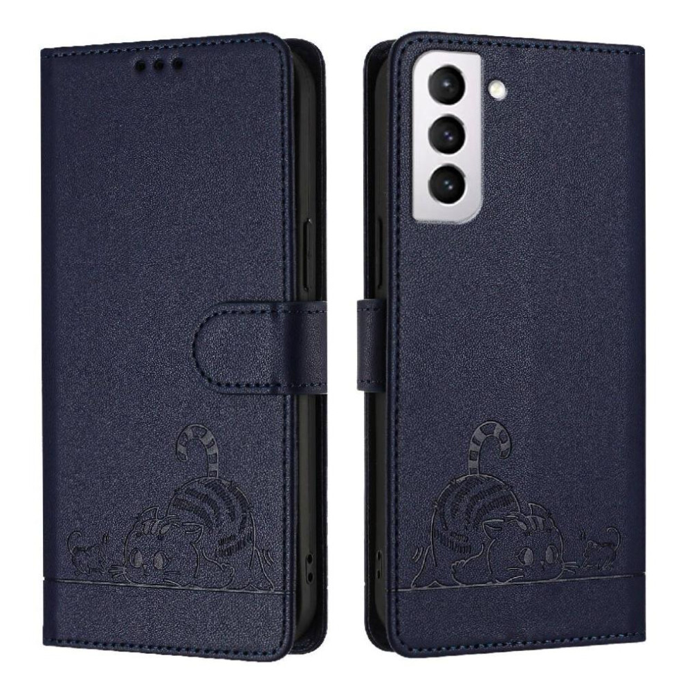 (Blue) Case For Samsung Galaxy S21 Fe Card Slot Holder Kickstand Cat Rfid Wallet Flip Cover Blue 764563656929