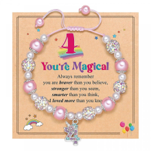 Pulseira mágica de unicórnios, joias de aniversário, pulseira com pingente de unicórnios, joias de pulso para meninas com contas de arco-íri
