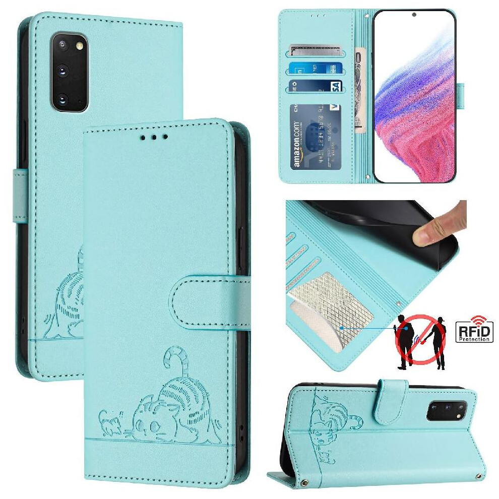 (Green) Case For Samsung Galaxy S20 Fe 5G/4G Card Slot Holder Kickstand Cat Rfid Wallet Flip Cover Green 764563657193