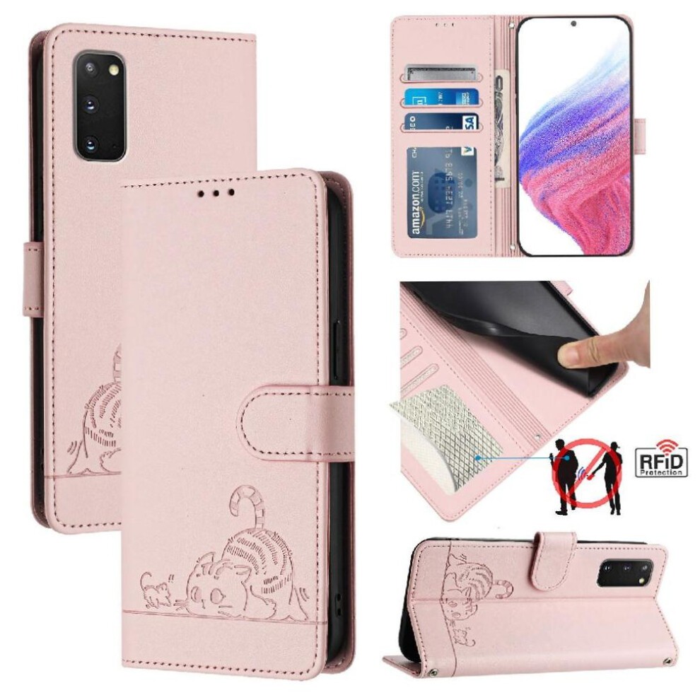(Pink) Case For Samsung Galaxy S20 Fe 5G/4G Card Slot Holder Kickstand Cat Rfid Wallet Flip Cover Pink 764563657209