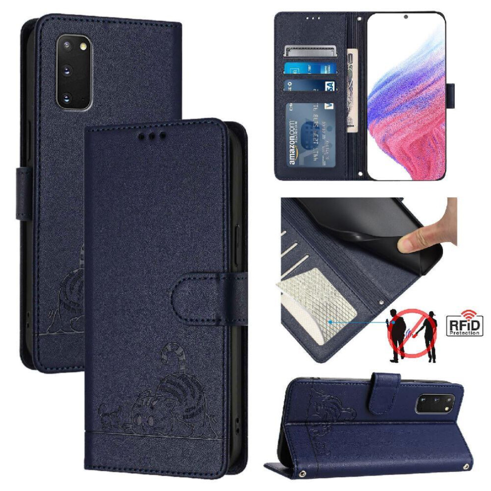 (Blue) Case For Samsung Galaxy S20 Fe 5G/4G Card Slot Holder Kickstand Cat Rfid Wallet Flip Cover Blue 764563657223