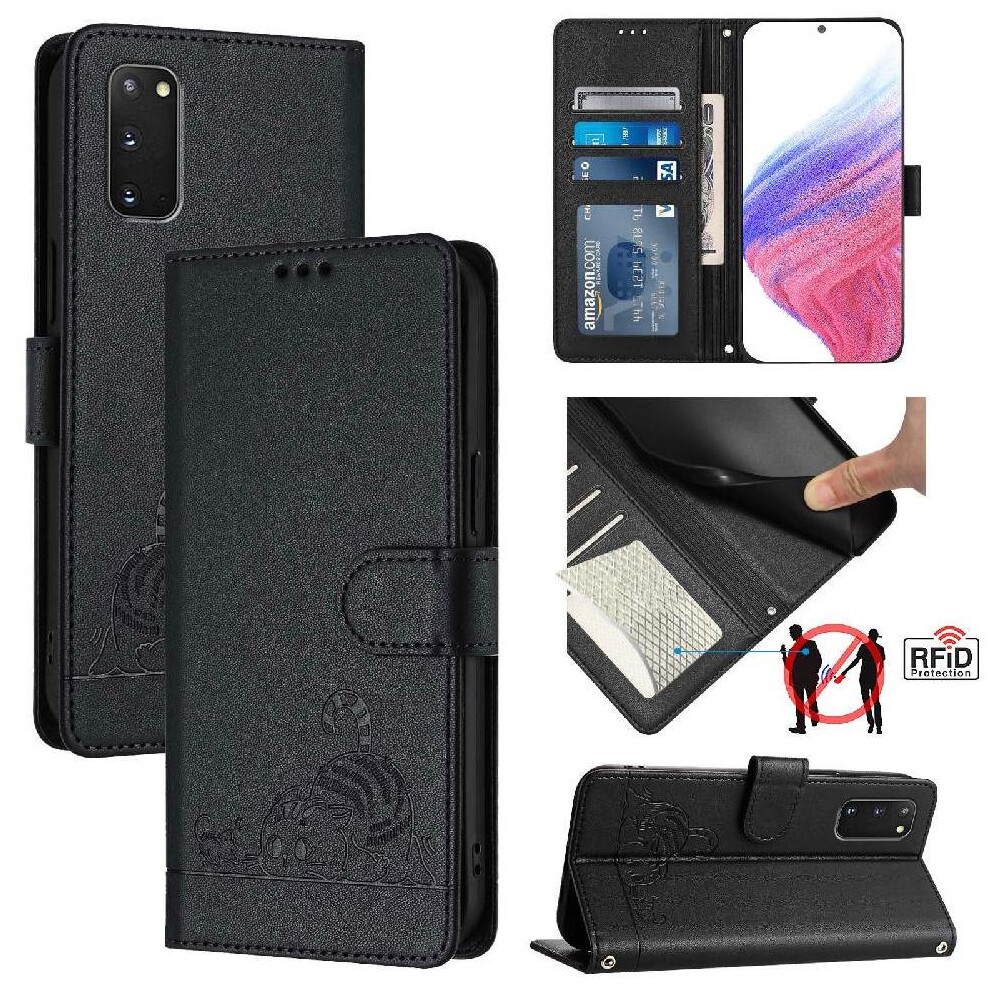 (Black) Case For Samsung Galaxy S20 Fe 5G/4G Card Slot Holder Kickstand Cat Rfid Wallet Flip Cover Black 764563657216