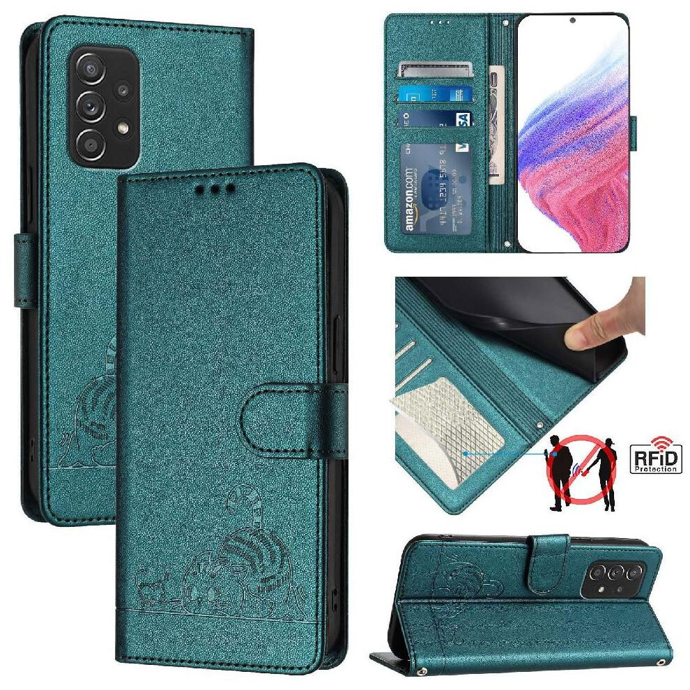 (Bottle ) Case For Samsung Galaxy A52 4G/5G Wallet Flip Cover Cat Rfid Card Slot Holder Kickstand Green 764563657667