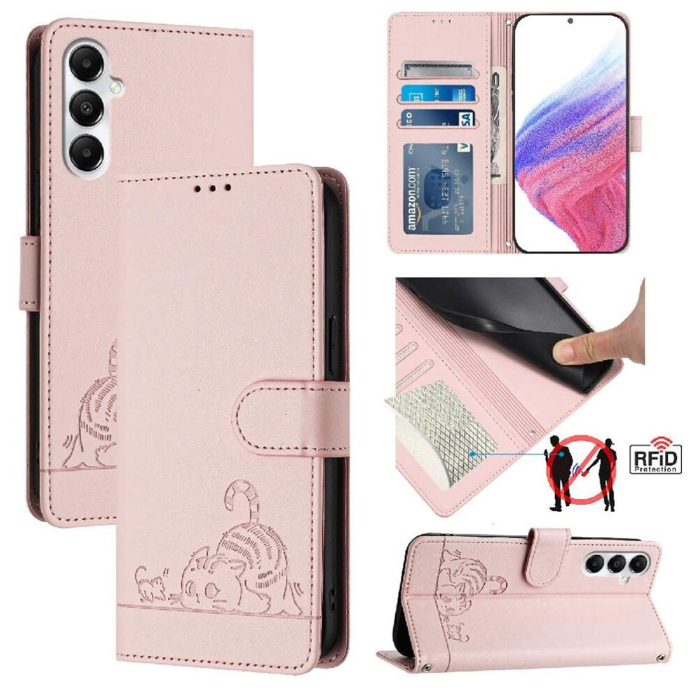 (Pink) Case For Samsung Galaxy A05s 4G Wallet Flip Cover Cat Rfid Card Slot Holder Kickstand Pink 764563657803