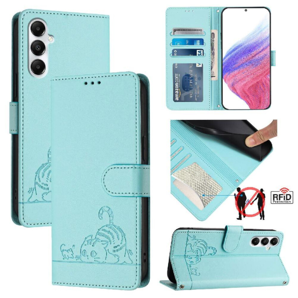 (Green) Case For Samsung Galaxy A05s 4G Wallet Flip Cover Cat Rfid Card Slot Holder Kickstand Green 764563657797