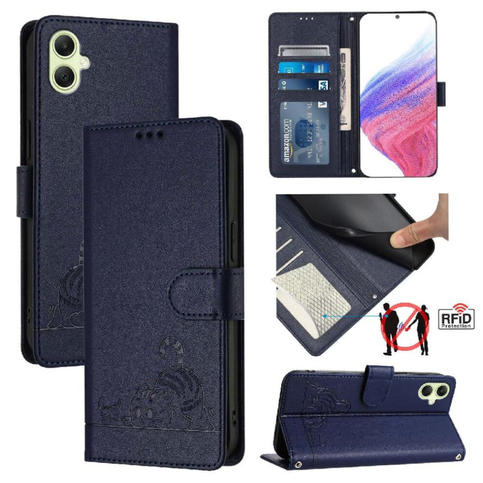 (Blue) Case For Samsung Galaxy A05 4G Card Slot Holder Kickstand Wallet Flip Cover Cat Rfid Blue 764563657889