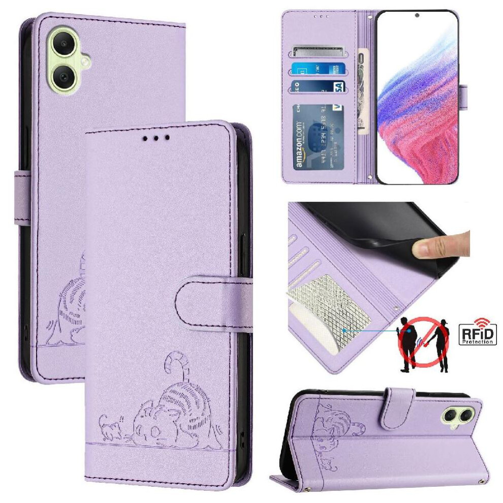 (Purple) Case For Samsung Galaxy A05 4G Card Slot Holder Kickstand Wallet Flip Cover Cat Rfid Purple 764563657896