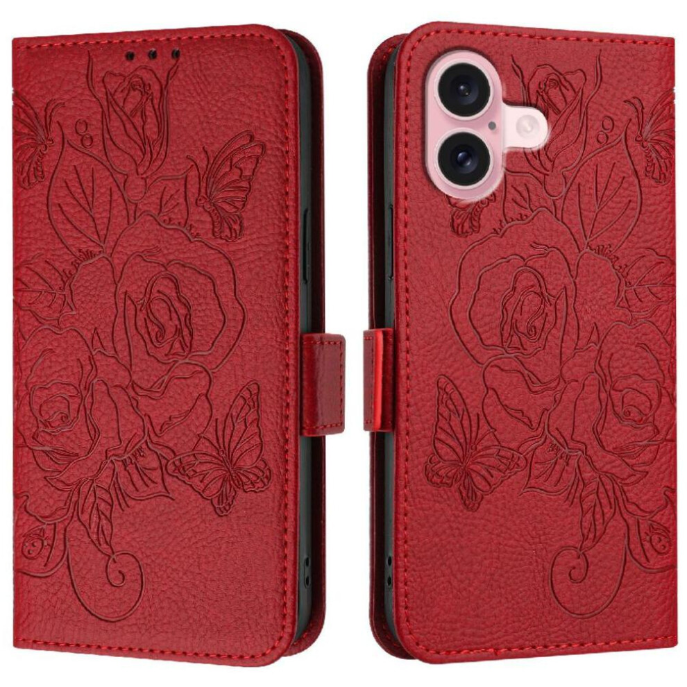 (Red) Case For Iphone 16 Pu Leather With Credit Card Slot Magnetic Wallet Red 764563657902