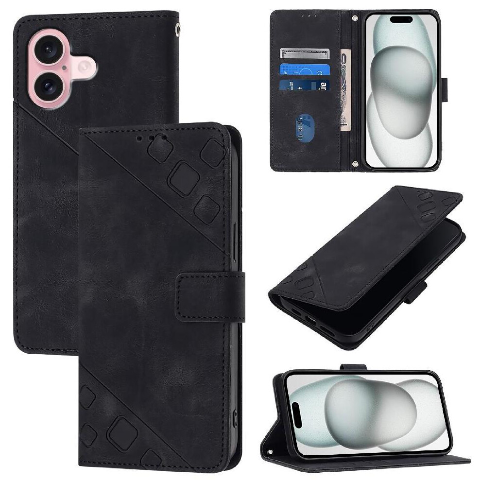 (Black) Case For Iphone 16 Card Holder Wallet Flip Cover Magnetic Leather Black 764563659210