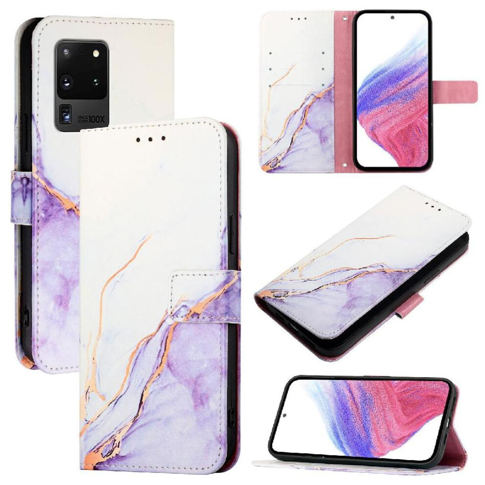 (Purple) Case For Samsung Galaxy S20 Ultra Kickstand Pu Leather Wallet Marble Pattern Purple 764563659326